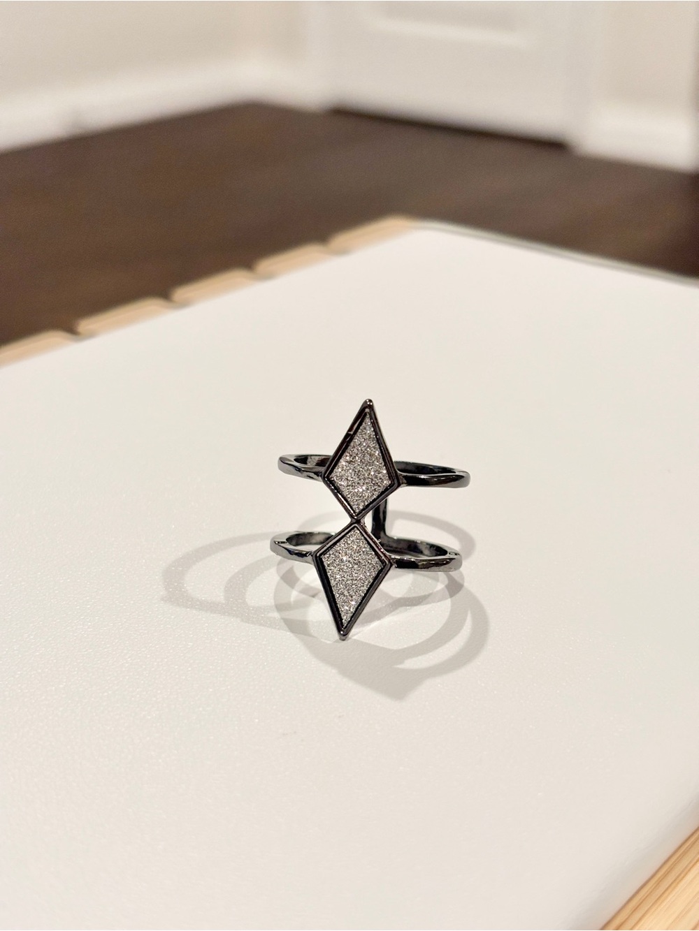 Double Diamond Black Crystal Ring